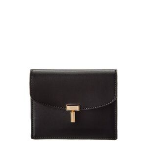 Toteme T-Lock Fold-Over Small Leather Card Case, Black